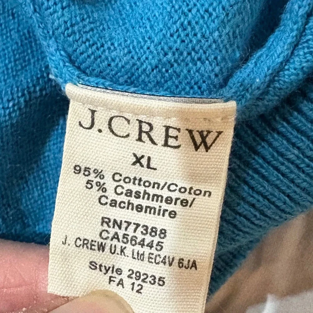 J Crew Mens Turquoise V Neck‎ Sweater XL Cotton Cashmere Blend Long Sleeve